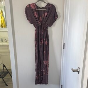 Indah Plum Maxi Dress with Pink cherry blossom Print